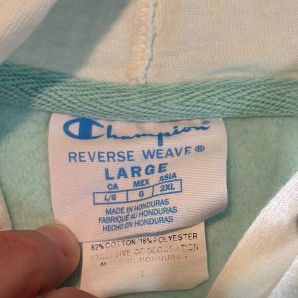 CHAMPION  Reverse Weave Double Hoodie In Ice Fall/white Size Large - Picture 7 of 9